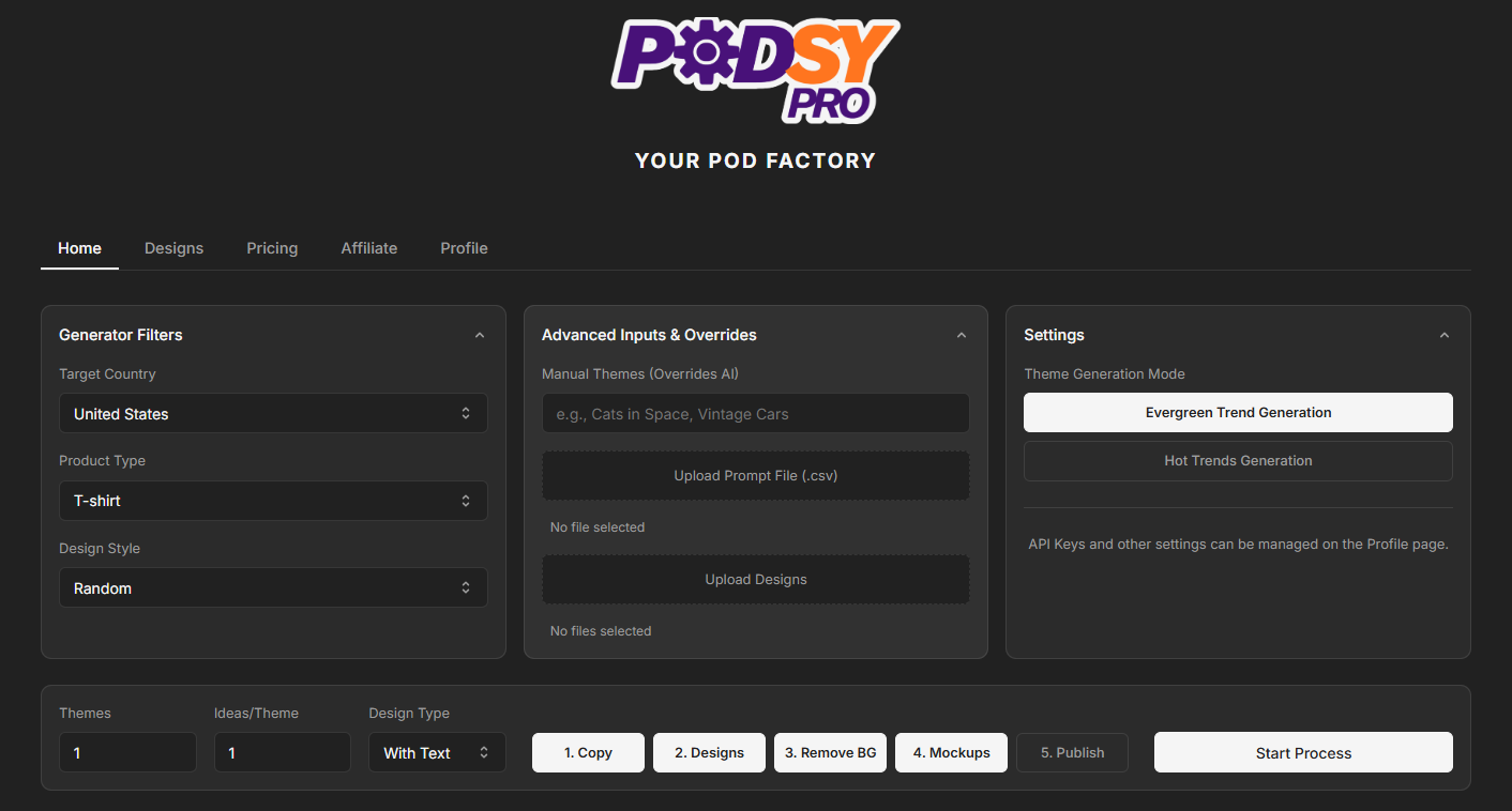 Podsy Pro Application Screenshot - Dark Theme